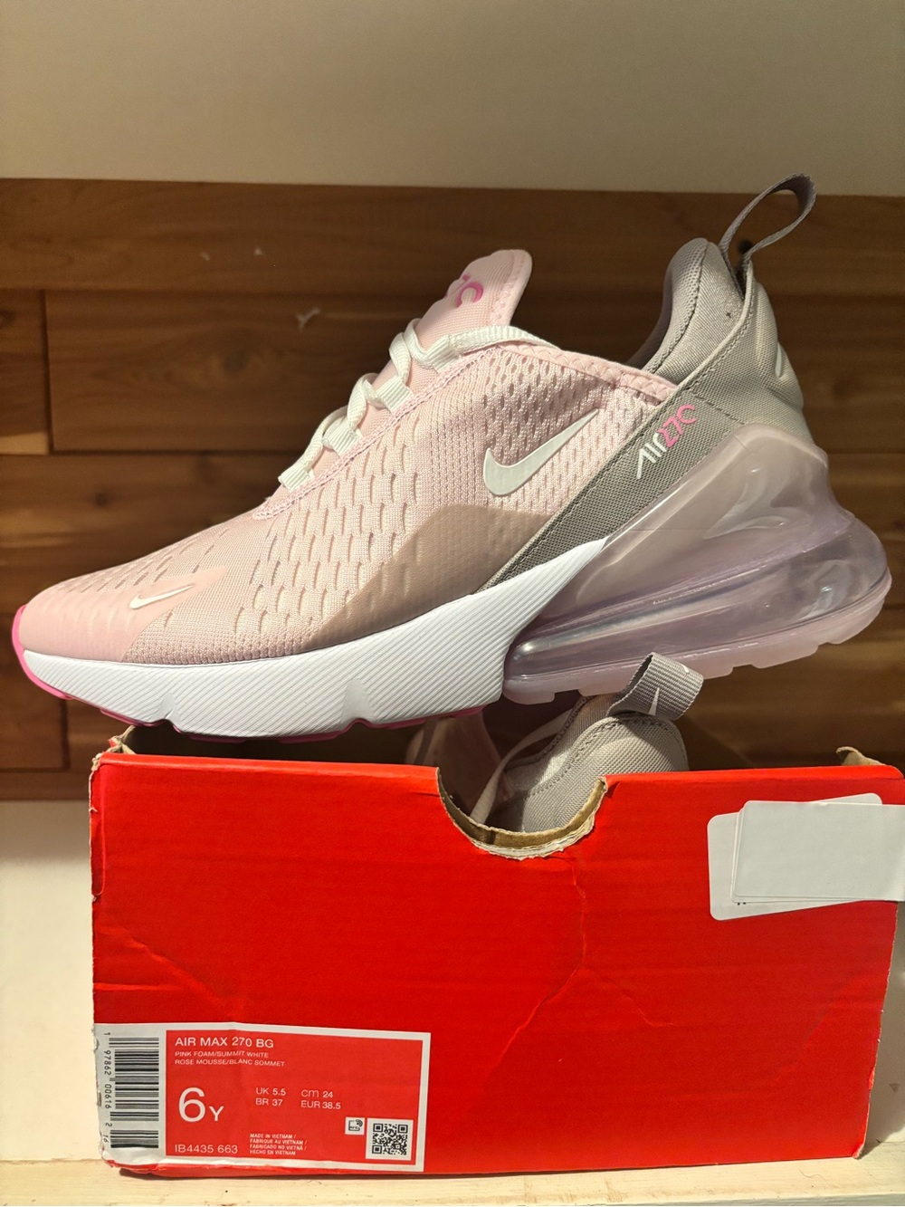 Nike Women's Air Max 270 Pink and Grey Athletic Sneakers - Picture 3 of 3